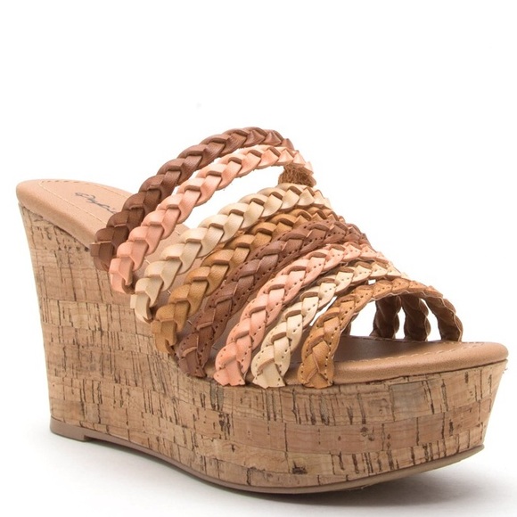LAST 7.5 🎉HP Qupid boho braided strap cork WEDGE - Picture 2 of 3